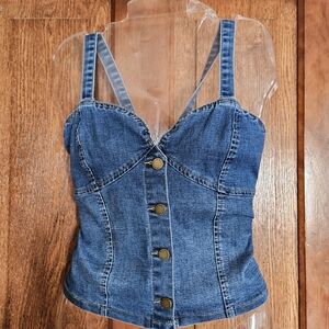 NWT Bebe Denim Corset Top Bustier Sweetheart Neckline Blue Jean Stretch Jr Large